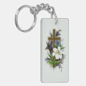 Porte-clés Croix chrétienne en or (Devant gauche)