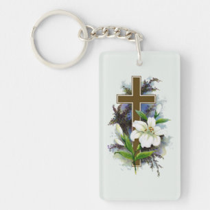 Porte-clés Croix chrétienne en or