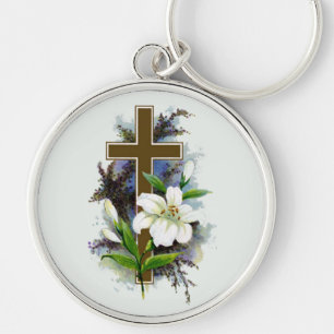 Porte-clés Croix chrétienne en or