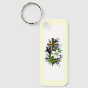 Porte-clés Croix chrétienne en or