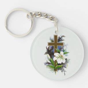 Porte-clés Croix chrétienne en or
