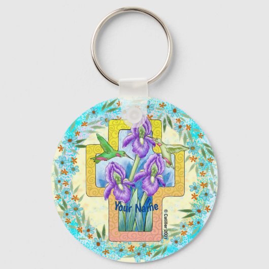 Porte-clés croix chrétienne Iris (Recto)