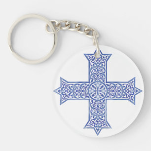Porte-clés Croix copte d'art en Lapis Bleu Premium