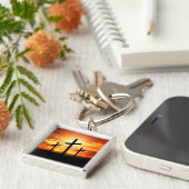 Porte-clés Croix, Coucher de soleil Silhouettes Peinture-6713 (Côté)