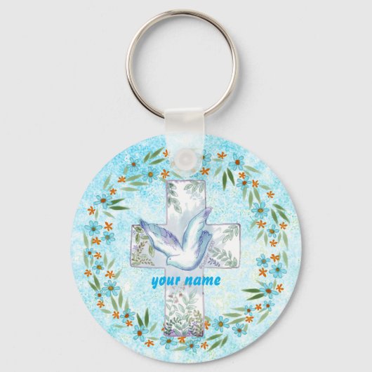 Porte-clés croix de colombe chrétienne (Recto)