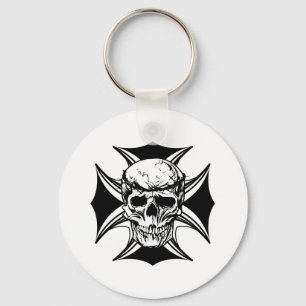 Porte-clés Croix de couronne d'épine crâne art de motards