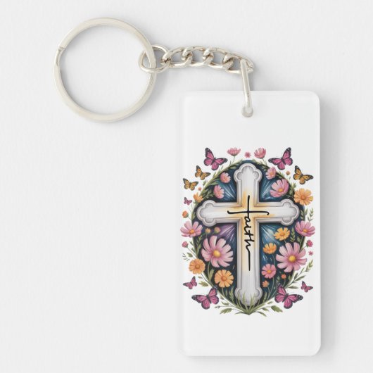 Porte-clés Croix de foi florale (Devant)