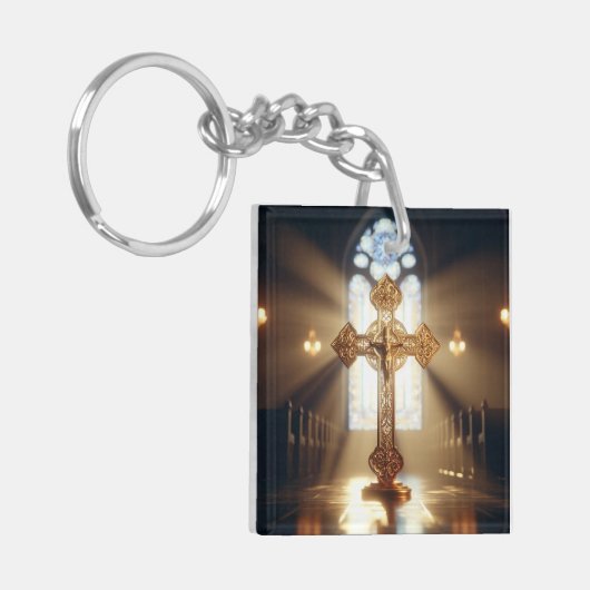 Porte-clés Croix d'or avec Crucifix (Devant gauche)