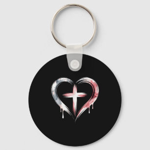 Porte-clés Croix du cœur Foi chrétienne Amour