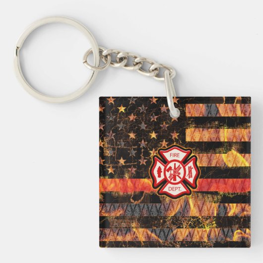 Porte-clés Croix et flammes des pompiers (Devant)