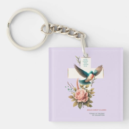 Porte-clés Croix et oiseau Dieu t'aime conception (Devant)