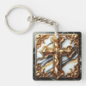 Porte-clés Croix éthérée sculptée dans le Marbre blanc (Devant)