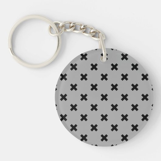 Porte-clés Croix noire coutures sur gris (Devant)