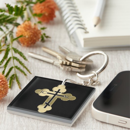 Porte-clés Croix orthodoxe chrétienne (Devant Droit)