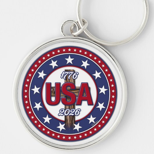 Porte-clés Croix robuste USA 1776-2026 (Devant)