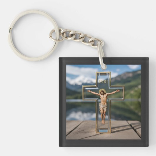 Porte-clés Croix transparente INRI (Devant)