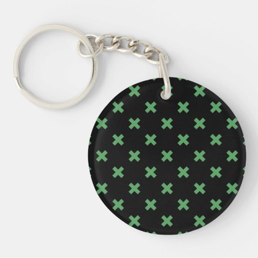 Porte-clés Croix verte coutures sur noir (Devant)