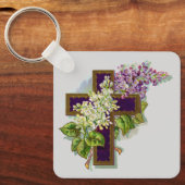Porte-clés Croix Violette Et Fleurs (Recto)