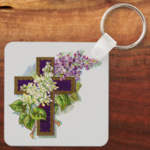 Porte-clés Croix Violette Et Fleurs (Verso)