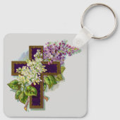 Porte-clés Croix Violette Et Fleurs (Dos)