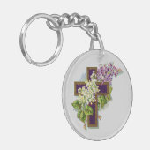 Porte-clés Croix Violette Et Fleurs (Devant gauche)