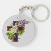Porte-clés Croix Violette Et Fleurs (Dos)