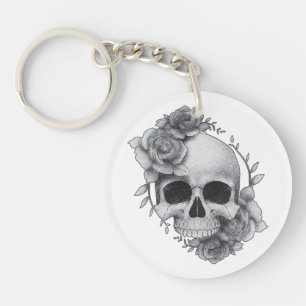 Porte-clés Croquis crâne et Rose