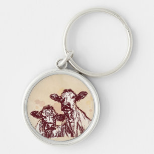 Porte-clés Croquis d'aspiration de main de deux vaches et cru
