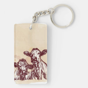 Porte-clés Croquis d'aspiration de main de deux vaches et cru