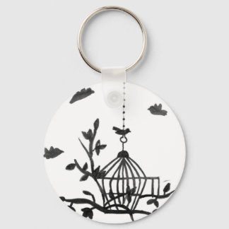 Porte-clés croquis de cage à oiseaux et papillon e