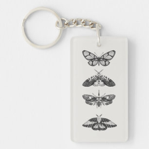 Porte-clés Croquis de papillon noir et blanc en acrylique pou