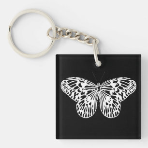 Porte-clés Croquis papillon, blanc et noir