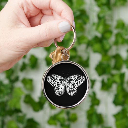 Porte-clés Croquis papillon, blanc et noir (Main)
