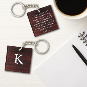 Porte-clés Croyez en Jésus KJV Bible Verse Faith Monogramme