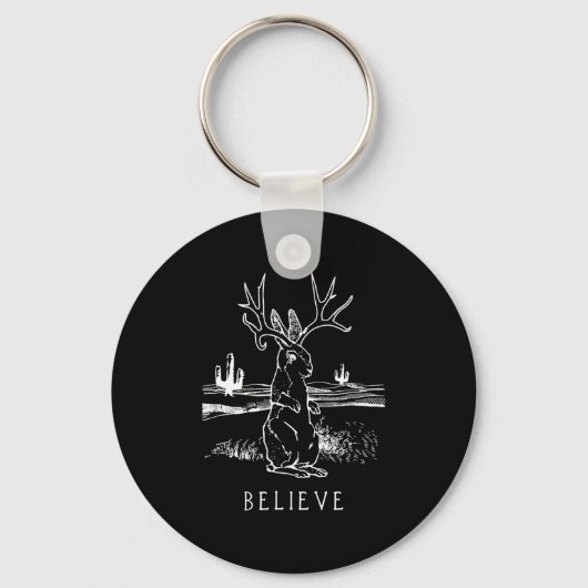Porte-clés Croyez Jackalope Cryptid Lapin Lapin Vêtements (Recto)