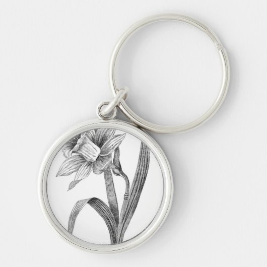 Porte-clés cru noir de jonquille de fleurs blanches (Devant)