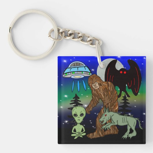 Porte-clés Cryptides, Bigfoot, Sasquatch, Mothman, Alien, OVN (Devant)