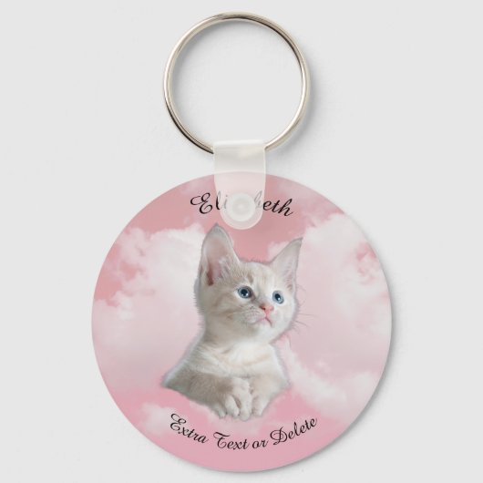 Porte-clés Cube Blanc Kitten Pink Sky, Nom noir, Texte supplé (Recto)
