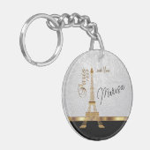 Porte-clés Cuir blanc Faux avec accent Paris or (Devant gauche)