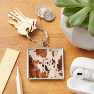 Porte-clés Cuir de vache sud-ouest crème marron