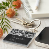 Porte-clés Cuir noir et blanc & dentelle (Devant Droit)