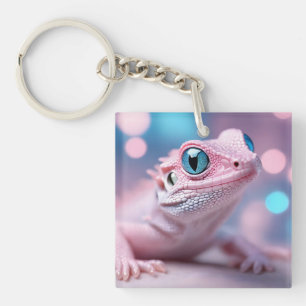 Porte-clés Cuisine Petit Lézard Rose aux Grands Yeux Bleus