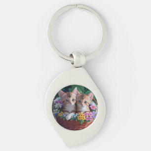 Porte-clés Cuisinement Cute Kittens dans un panier à fleurs
