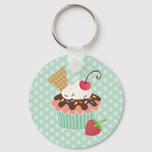 Porte-clés Cupcake cerise et menthe (Recto)
