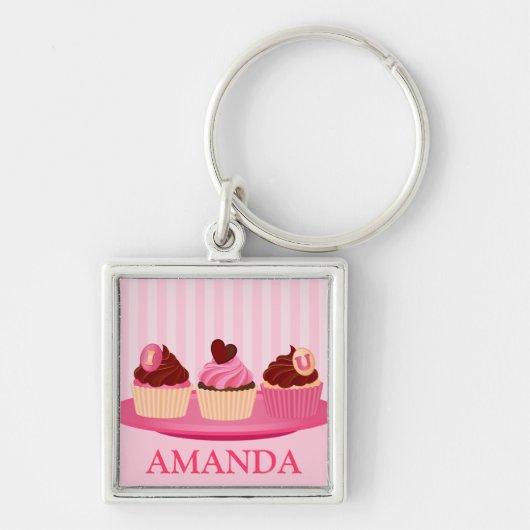 Porte-clés Cupcake de la Saint-Valentin rose (Devant)