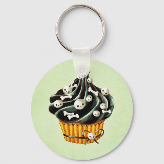 Porte-clés Cupcake d'Halloween noir avec de minuscules crânes (Recto)