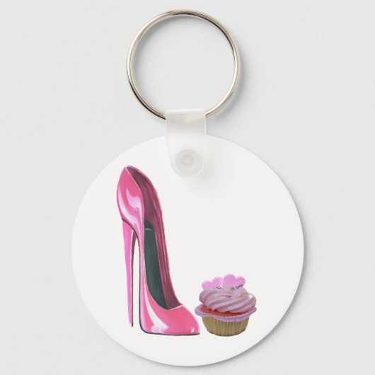 Porte-clés Cupcake rose avec Coeurs et Chaussure Stiletto ros (Recto)
