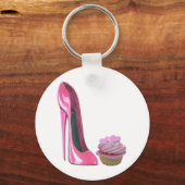 Porte-clés Cupcake rose avec Coeurs et Chaussure Stiletto ros (Recto)