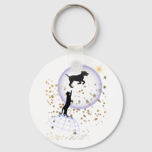 Porte-clés Curieux chat et chien courant