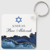 Porte-clés Custom Bar Mitzvah Party Navy Blue Gold Agate (Dos)